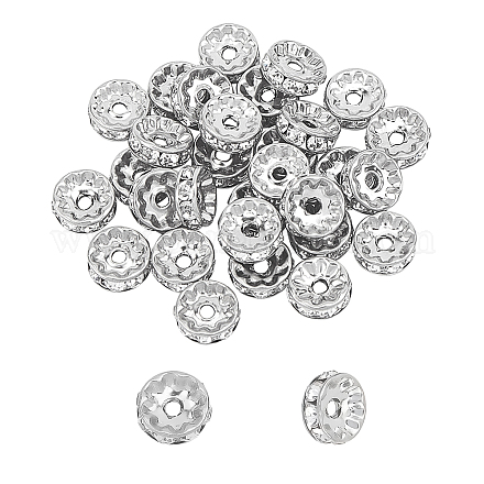 UNICRAFTALE 30pcs 10mm Disc Spacer Beads 316 Stainless Steel with Clear Crystal Rhinestone Beads Flat Round Bead Spacer Rhinestone Bead for Jewelry Making Findings STAS-UN0004-89P-1