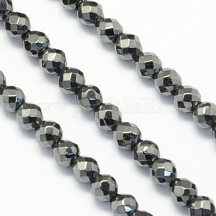 Facettes rondes en pierre noire naturelle perles brins X-G-S137-03-1