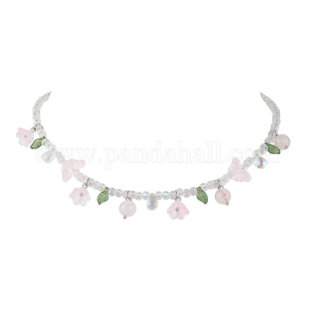 Стекло с ожерельями из розового кварца NJEW-JN04680-02-1