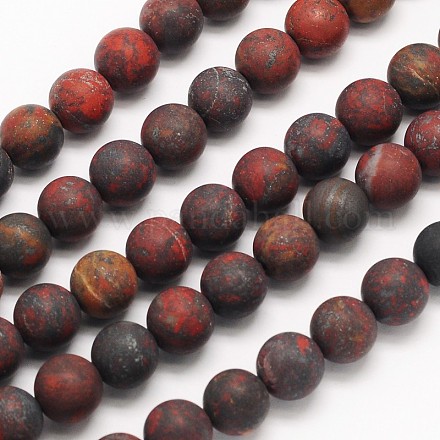 Frosted Round Natural Brecciated Jasper Beads Strands G-N0166-47-8mm-1