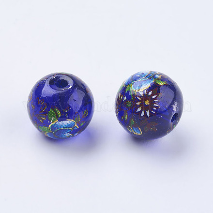 Flower Picture Printed Glass Beads GLAA-E399-10mm-F03-1