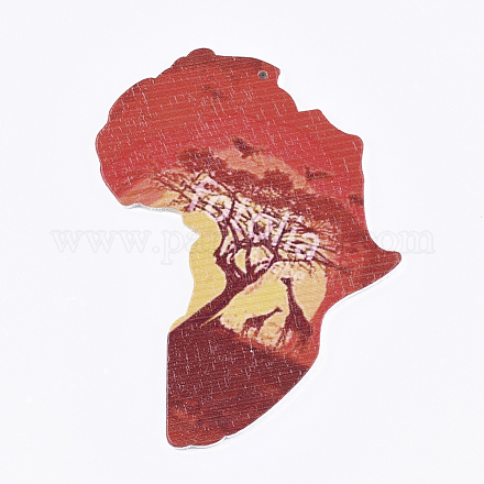スプレー塗装された木製の大きなペンダント  印刷  アフリカの地図  カラフル  76x63.5x2.5mm  穴：1.5mm WOOD-T022-A08-1