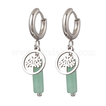 Серьги-кольца из нержавеющей стали 304 с зеленым авантюрином EJEW-JE06791-01-1