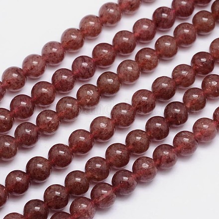 Quartz naturel de fraise brins de perles rondes G-L411-25-8mm-1