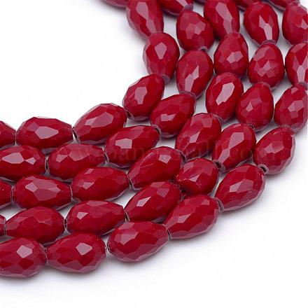 Verre opaque de couleur unie facetté perles en brins de perles GLAA-Q052B-03-1