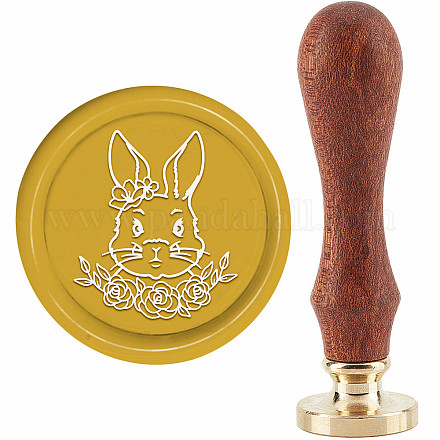 CRASPIRE Easter Wax Seal Stamp Rabbit Sealing Wax Stamps Rose 30mm Retro Vintage Removable Brass Stamp Head with Wood Handle for Wedding Invitations Halloween Christmas Thanksgiving Gift Packing AJEW-WH0184-0784-1