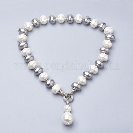 Shell Pearl Pendant Necklaces NJEW-Q310-06-1