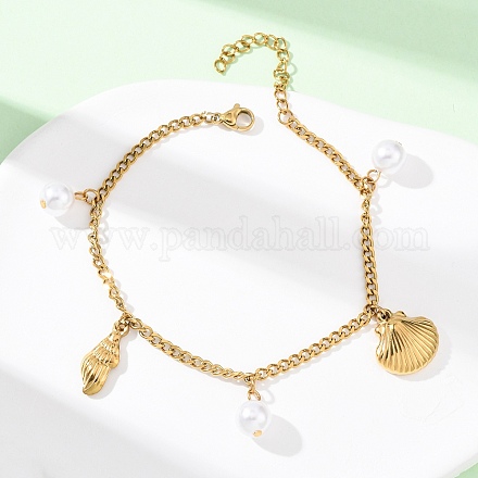 Браслеты с подвесками в форме раковин и ракушек из нержавеющей стали 304 BJEW-F519-02A-G-1