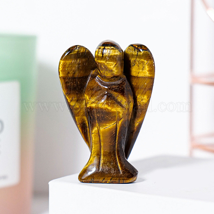 天然タイガーアイ天使の置物ディスプレイ装飾  レイキエネルギーストーンの装飾品  50x35mm G-PW0007-060J-1