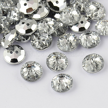 Botones redondos planos del diamante artificial de acrílico de Taiwán de 2-agujero BUTT-F015-21mm-02-1