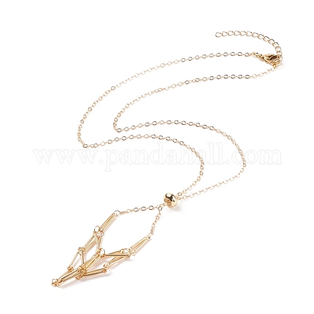 Makramee-Beutel-Halskette aus Messingimitat AJEW-TA00003-1