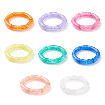 9 pièces 9 couleur bonbon couleur acrylique tube incurvé gros bracelets extensibles ensemble pour les femmes BJEW-JB08138-1