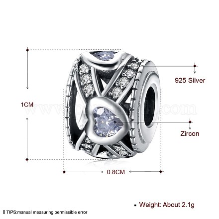 925 thai in argento sterling zirconi European Beads STER-BB24091-1-1
