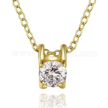 Real 18K Gold Plated Eco-Friendly Tin Alloy Cubic Zirconia Pendant Necklaces NJEW-BB08070-G-1