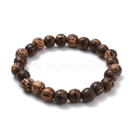 8.5mm Waxed Natural Bodhi Wood Round Beads Stretch Bracelet for Men Women BJEW-JB07099-02-1