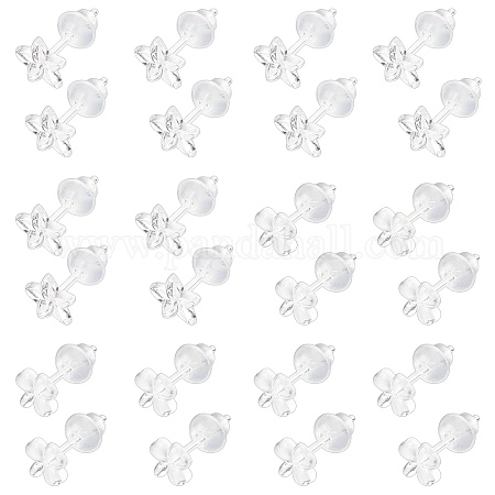 40 Sets 2 Style Tiny Resin Flower & Clover Stud Earrings with Ear Nut for Women, WhiteSmoke, 5.5~6x5.5~6.5mm, Pin: 0.8mm