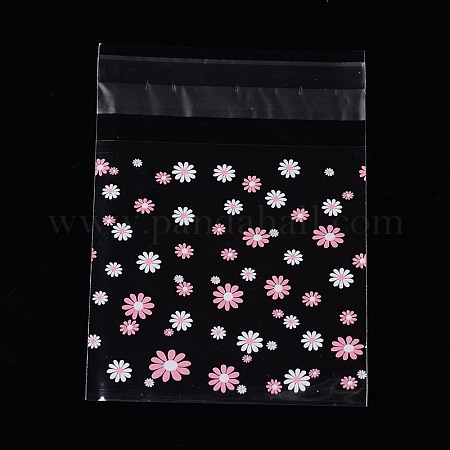 Jaune rectangle OPP cellophane avec motif floral Sacs 9.9x6.9cm sur 95Pcs 