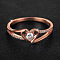 Heart Brass Micro Pave Clear Cubic Zirconia Finger Rings, Rose Gold, US Size 6(16.5mm)