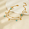 Synthetic Turquoise Round & 304 Stainless Steel Shell Shape Charm Double Layer Anklets for Women, Golden, 8-7/8 inch(225mm)