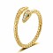 Brass Micro Pave Cubic Zirconia Cuff Rings for Women, Snake, Golden, US Size 8(18.1mm)