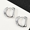 Brass D-Shaped Hoop Earrings, Platinum, 16.5x4.5x16.5mm