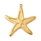304 Stainless Steel Pendants, Ion Plating(IP), Starfish Charm, Real 14K Gold Plated, 25.5x23.5x1.5mm, Hole: 1.4mm