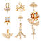 8Pcs 8 Style Brass Micro Pave Clear Cubic Zirconia Flower Cup Peg Bails Pendants, Real 18K Gold Plated, 6~28x5~14x5~14mm, Hole: 0.9~4.5mm, Pin: 0.7~1mm, 1Pc/style