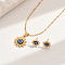 Vintage 201 Stainless Steel & Plastic Sun with Evil Eye Stud Earrings & Pendant Necklaces Set for Women, Golden