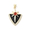 Cat Eye Pendants, Triangle with Sun, with Brass & Enamel  & Clear Cubic Zirconia, Rack Plating, Long-Lasting Plated, Cadmium Free & Lead Free, Real 18K Gold Plated, Chocolate, 33x22.5x5mm, Hole: 4x3.5mm