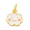 925 Sterling Silver White and Pink Enamel Smiling Face Cloud Charms, with Jump Rings and 925 Stamp, Golden, 9x9x1.5mm, Hole: 3.4mm