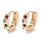 Brass Hoop Earrings, with Glass, Oval, Real 18K Gold Plated, 13.5x4.5x12mm