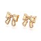 304 Stainless Steel ABS Plastic Imitation Pearl Stud Earrings, Bowknot, Ion Plating(IP), Real 14K Gold Plated, 16x17mm