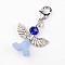 Tibetan Style Glass Pendants, with Acrylic Beads and Lobster Clasps, Lovely Wedding Dress Angel Dangle, Light Sky Blue, 36mm, Hole: 3x4mm