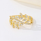 Brass Micro Pave Cubic Zirconia Finger Rings for Women, Leaf, Golden, US Size 7(17.3mm)