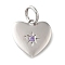 925 Sterling Silver Micro Pave Clear Cubic Zirconia Charms, Heart, with Jump Ring, Platinum, Lilac, 10x10.5x1.5mm