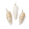 Natural Spiral Shell Pendants, Shell Shape Charms with Light Gold Copper Loops, BurlyWood, 48~49x14~19x13~15mm, Hole: 3mm