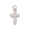 Brass Micro Pave Cubic Zirconia Charms, with Jump Ring, Cadmium Free & Lead Free, Religion Cross Charms, Platinum, 15x8x1.5mm, Hole: 2.8mm