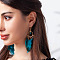 Alloy Feather Chandelier Earrings, with Glass Seed Beads, Golden, Prussian Blue, 80mm
