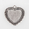 Vintage Tibetan Style Alloy Pendant Cabochon Bezel Settings, Cadmium Free & Lead Free, Antique Silver, Heart Tray: 25x23mm, 36x33x2mm, Hole: 3mm