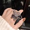 Alloy & Rhinestone/Synthetic Quartz Cuff Rings, Flower, Gray, Inner Diameter: 15~20mm