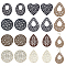 36Pcs 9 Styles Wood Pendants, Hollow Charms, Mixed Shapes, 49.5~59.5x39.5~51.5x2.5mm, Hole: 1.6mm, 4pcs/style