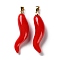 Handmade Lampwork with Brass Pendants, Horn of Plenty Charms, Red, 35~40x9.5~13.5x8.5mm, Hole: 4.5x3mm