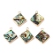 Natural Paua Shell Pendants, Rhombus Charms with Brass Edge, Golden, 22x19x3.5mm, Hole: 1.8mm