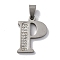 201 Stainless Steel Pendants, with Rhinestone, Letter, Letter P, 25x18x2mm, Hole: 6x3mm