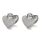 Brass Micro Pave Clear Cubic Zirconia Hoop Earrings, Heart, Real Platinum Plated, 10.5x12x12mm