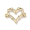 Rack Plating Brass Pave Clear Cubic Zirconia Heart Links Connector Charms, Long-Lasting Plated, Lead Free & Cadmium Free, Real 18K Gold Plated, 16.5x22x2.5mm, Hole: 1.4mm