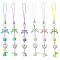 6Pcs 6 Colors Alloy with Plastic Mobile Straps, with Mobile Phone Lanyard Patch, Bowknot Flower, Mixed Color, 134x20x11mm, 1pc/color