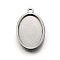 304 Stainless Steel Pendant Cabochon Settings, Double Side Blank Bezel Trays, Stainless Steel Color, Oval, Tray: 18.5x13.5mm, 24x16x3.2mm, Hole: 2mm