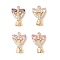 Golden Brass Micro Pave Cubic Zirconia Fold Over Clasps, with Glass, Heart, Mixed Color, 18.5mm, Heart: 12x13x3.5mm, Hole: 1.5mm, Clasp: 12x8mm, Inner Diameter: 4.5mm.
