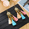 Alloy Oval Chandelier Earrings, with Glass Beads and Tassel, Golden, Colorful, 102x32mm